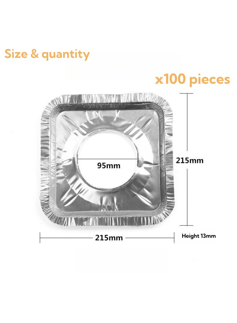 NOVOLAN Stove Burner Covers 100-Piece Pack of Aluminum Foil Square Gas Burner Liners, High-Temperature Resistant Grease & Oil Protection for Gas Stoves, 21.5cm x 21.5cm, Easily Cut to Fit Any Size - Image 2