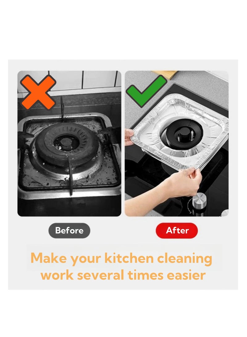 NOVOLAN Stove Burner Covers 100-Piece Pack of Aluminum Foil Square Gas Burner Liners, High-Temperature Resistant Grease & Oil Protection for Gas Stoves, 21.5cm x 21.5cm, Easily Cut to Fit Any Size - Image 4