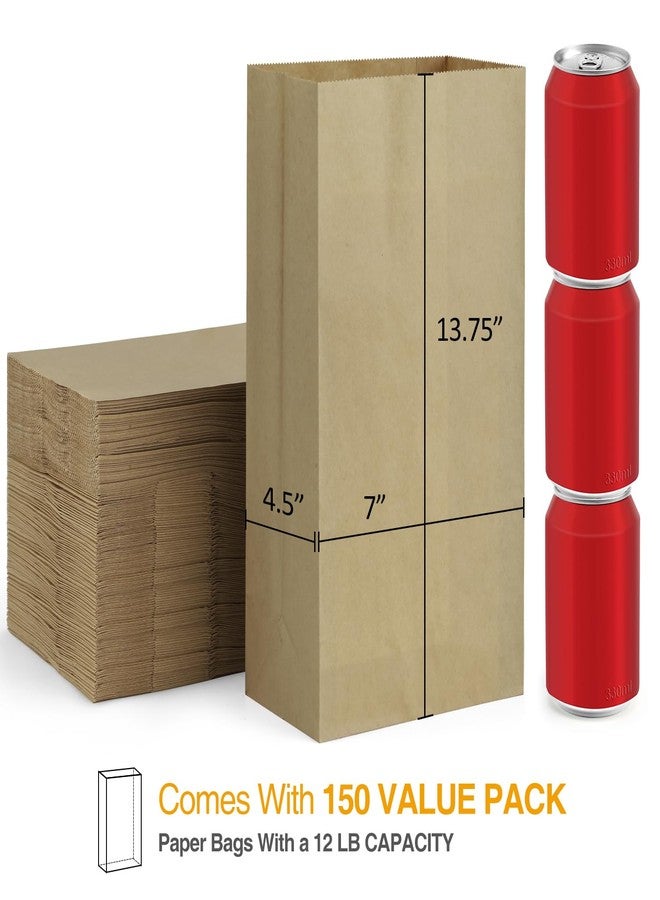 BagDream 150 Count 12 lb Paper Lunch Bags Brown 7x4.5x13.75 Inch Kraft Brown Paper Bags Bulk for Lunch, Craft, Packing, Takeout, Sandwich, Snacks, Bakery, Retail Grocery Paper Sacks - Image 2