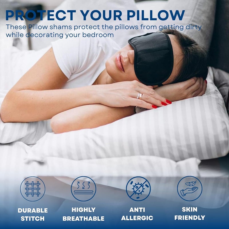 MUSA MUSA® Striped Cotton Pillow Covers – Soft, Breathable & Hotel-Inspired Pillow Covers with Envelope Closure | Elegant 5cm Oxford Frame Design for Bedroom & Home Décor (2, White, 50 x 65cm) - Image 4