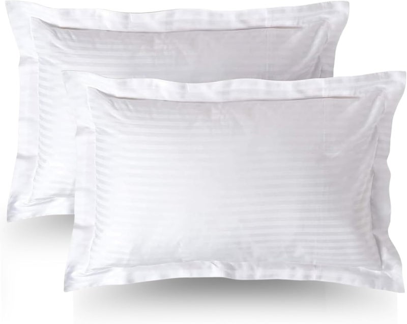 MUSA MUSA® Striped Cotton Pillow Covers – Soft, Breathable & Hotel-Inspired Pillow Covers with Envelope Closure | Elegant 5cm Oxford Frame Design for Bedroom & Home Décor (2, White, 50 x 65cm) - Image 1