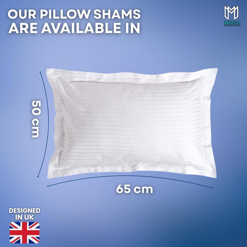 MUSA MUSA® Striped Cotton Pillow Covers – Soft, Breathable & Hotel-Inspired Pillow Covers with Envelope Closure | Elegant 5cm Oxford Frame Design for Bedroom & Home Décor (2, White, 50 x 65cm) - Image 2