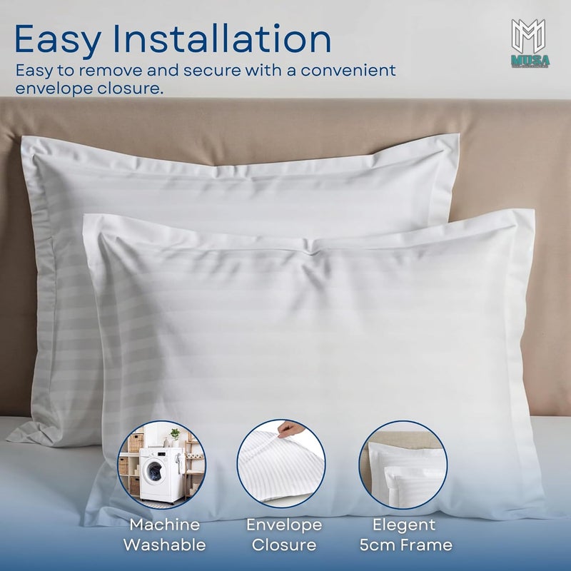MUSA MUSA® Striped Cotton Pillow Covers – Soft, Breathable & Hotel-Inspired Pillow Covers with Envelope Closure | Elegant 5cm Oxford Frame Design for Bedroom & Home Décor (2, White, 50 x 65cm) - Image 3