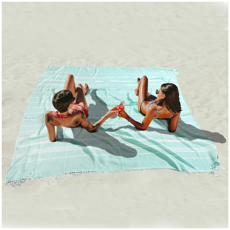 Antfuny Giant Huge Thin Boho Throw Blanket Turkish Beach Blanket Towel Jumbo Extra Large XL XXL Big Oversized Outdoor Picnic Accessories Airplane Travel Essentials Camping Gears Must Haves Yard Yoga Mat Aqua - Image 1