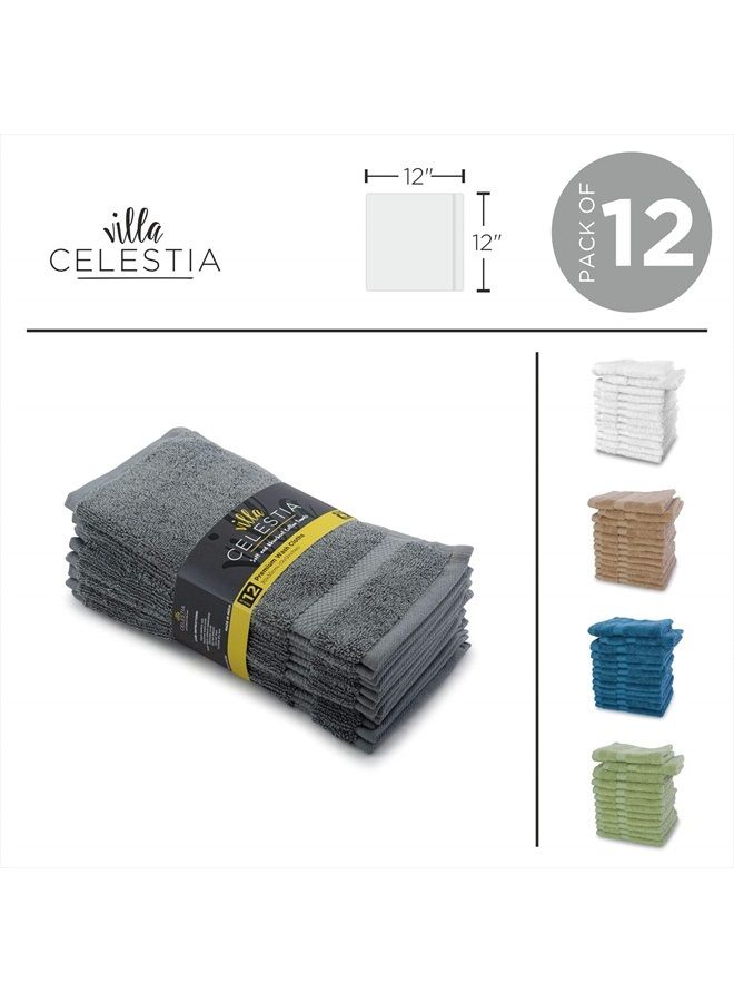 Villa Celestia Premium Wash Cloth 100% Cotton Grey Wash Clothes for Body and Face- Soft & Luxury Cloths for Washing Face, Face Towels for Bathroom 650 GSM, Wash Cloths Pack of 12 (12"X12") - Image 2