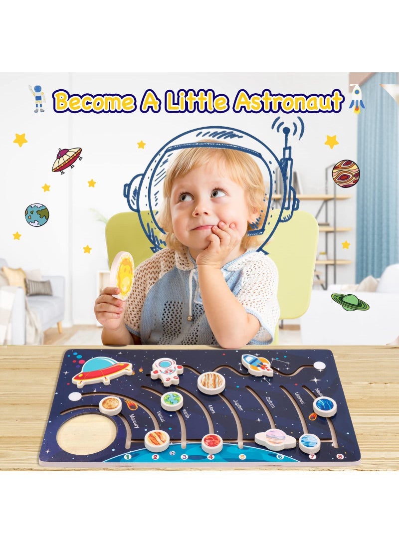 NIBEMINENT Wooden Solar System Puzzles, for Kids Ages 3-5, Toddlers Planet Outer Space Toys Preschool Learning Activities Montessori Educational Busy Board Gifts Boys Girls, 8.7 x 15.75 inches - Image 2