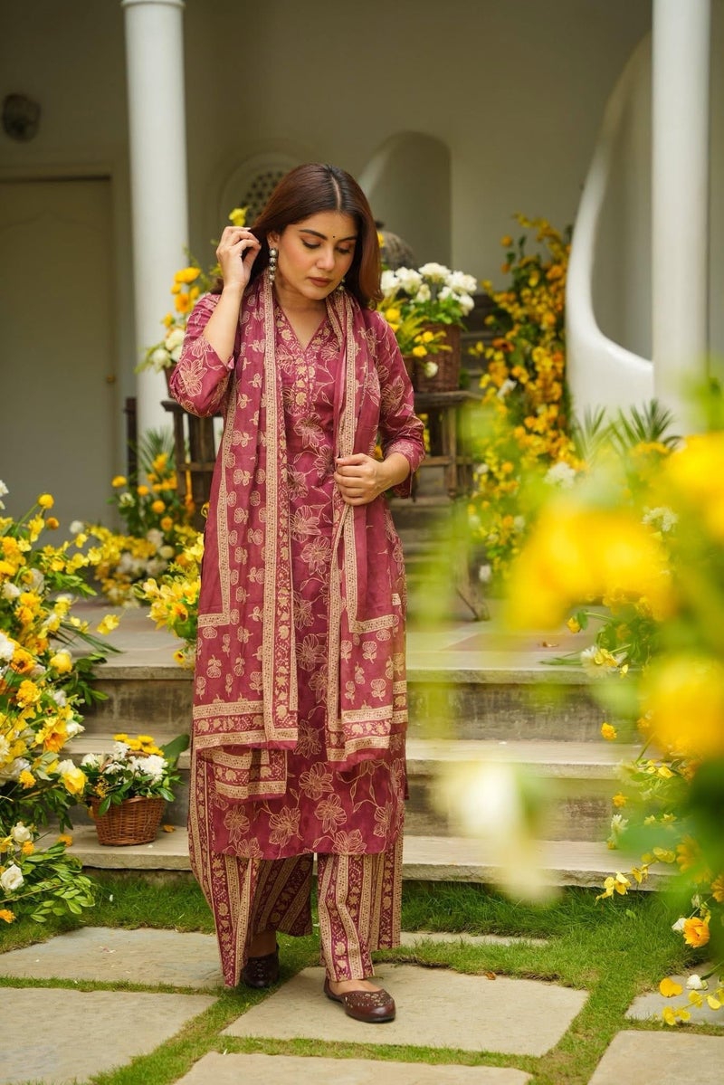 ANNI Designer Women's Rayon Viscose Straight Printed Kurta with Palazzo and Dupatta (YASMINI Pink_S_Pink_Small) - Image 4