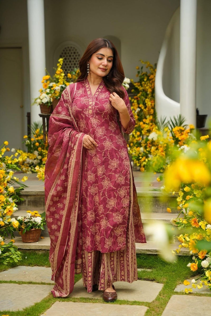 ANNI Designer Women's Rayon Viscose Straight Printed Kurta with Palazzo and Dupatta (YASMINI Pink_S_Pink_Small) - Image 3