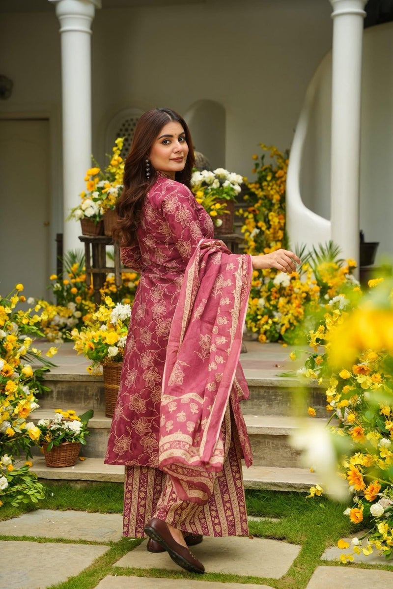 ANNI Designer Women's Rayon Viscose Straight Printed Kurta with Palazzo and Dupatta (YASMINI Pink_S_Pink_Small) - Image 2