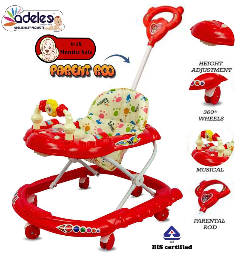 DELEE ODELEE Musical Activity Baby Walker 111 with Music & Parent Handel Rod & Adjustable Height for Kids (Red) - Image 2