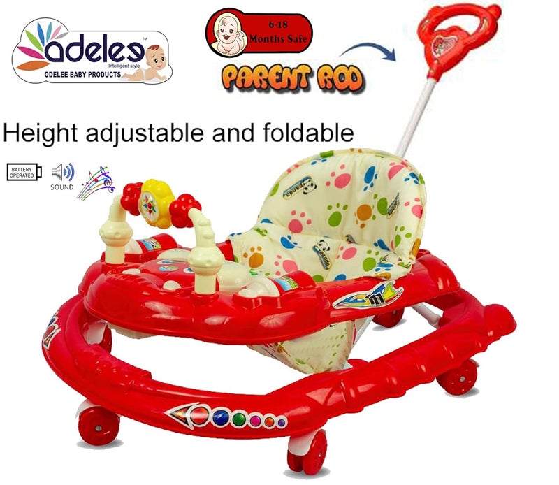 DELEE ODELEE Musical Activity Baby Walker 111 with Music & Parent Handel Rod & Adjustable Height for Kids (Red) - Image 4