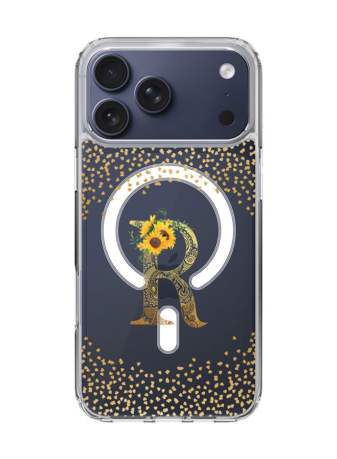 Stylizedd Classic Clear MagSafe Case for iPhone 17 Pro Max , Hybrid Soft Case Flexible Edges Anti Drop TPU PC Gel Thin Transparent Cover [ Designed for iPhone 17 Pro Max ] - Custom Monogram Initial Letter Floral Pattern Alphabet - R  (Clear )