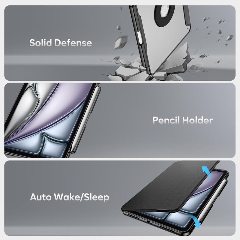 حافظة لوحة مفاتيح لجهاز iPad Air 13 بوصة M4 2026/ M3 2025/M2 2024، iPad Pro 12.9 بوصة (الجيل الثالث/الرابع/الخامس/السادس) 2022 2021 2020 2018، غطاء حماية مغناطيسي قابل للفصل مع لوحة لمس وحامل قلم - أسود - Image 5