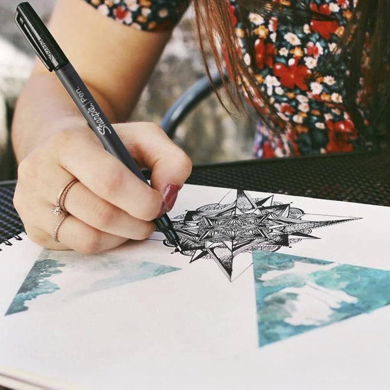 Sharpie أقلام تلوين بطرف شعري رفيع (0.4 مم) أقلام تلوين للتدوين أقلام رسم فنية سوداء 4 قطع - Image 2