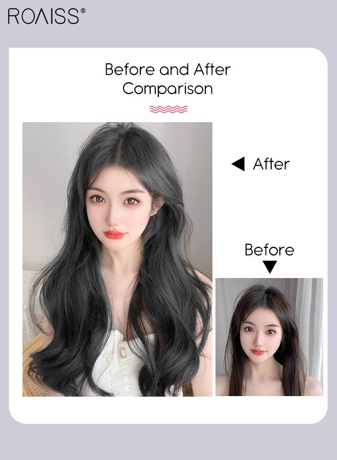 رويس وصلات شعر أسود طبيعي على شكل حرف U، وصلة شعر مموجة قطعة واحدة مع 4 مشابك، قطعة شعر صناعية مقاومة للحرارة للنساء والفتيات، 50 سم (19.7 بوصة) - Image 2