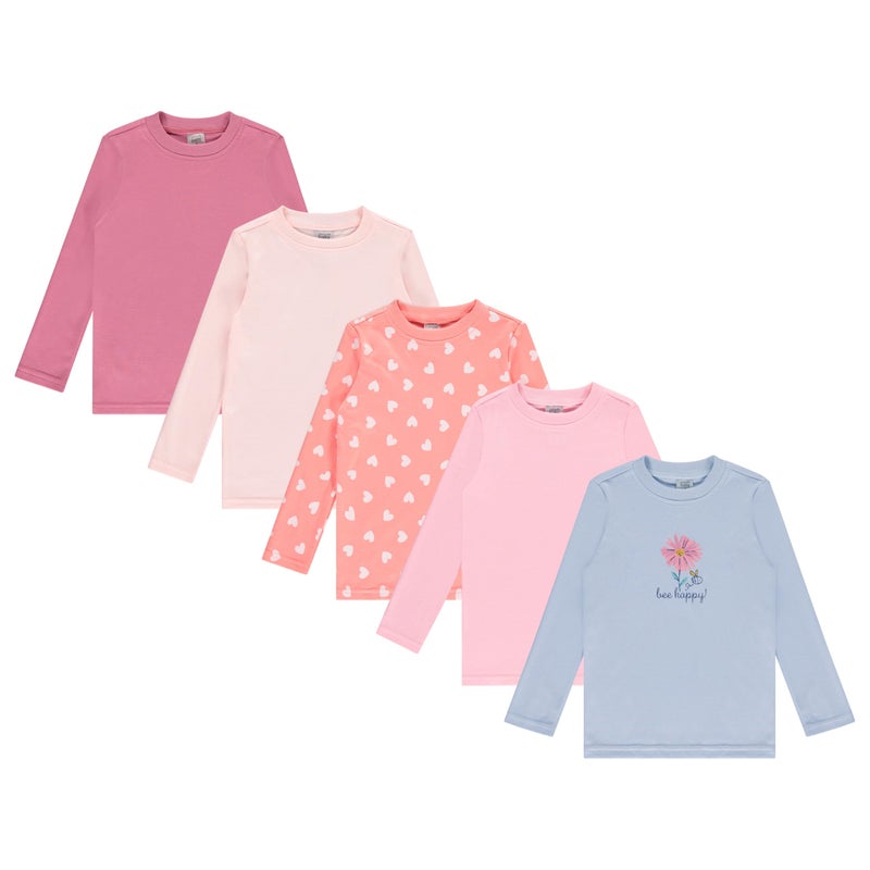 Cudlie 5-Pack Infant/Toddler Girl Long Sleeve Shirt - Basic Baby Tees, Blouses, Tops - Solid Print & Ruffled Tshirts - Image 1