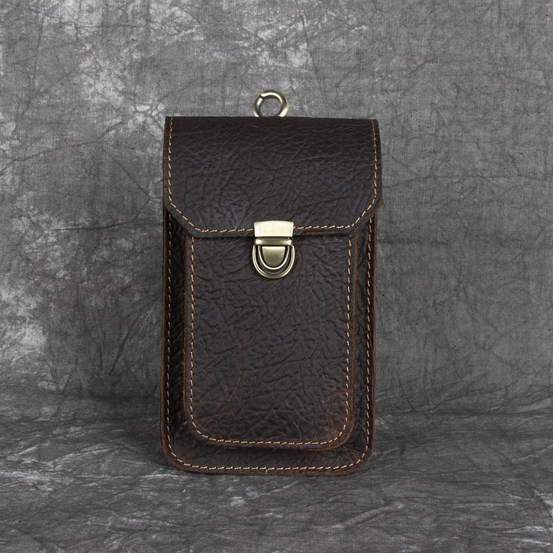 Crazy Horse Leather Men'S Mobile Phone Waist Bag Vintage Handmade Leather Vertical Leather Mobile Phone Belt Waist Bag Top Layer Cowhide - Image 1