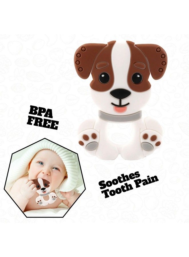Cute Puppy Shaped Food Grade Silicone Baby Teethers Bpa Free Chew Toys Teethers For Babies ; Baby Gum Molar Chew Toy Relieve Tooth Pain ; Toddler Teething Pacifier (3 12 Months White Brown)
