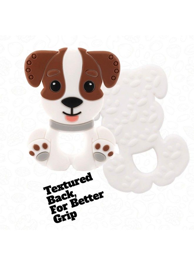 Cute Puppy Shaped Food Grade Silicone Baby Teethers Bpa Free Chew Toys Teethers For Babies ; Baby Gum Molar Chew Toy Relieve Tooth Pain ; Toddler Teething Pacifier (3 12 Months White Brown)