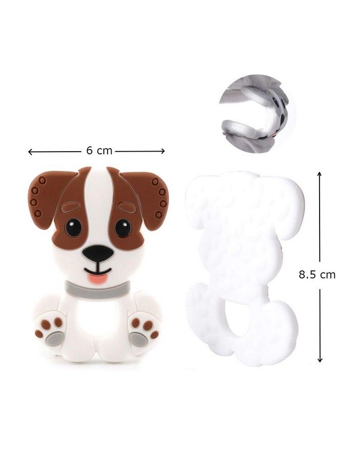 Cute Puppy Shaped Food Grade Silicone Baby Teethers Bpa Free Chew Toys Teethers For Babies ; Baby Gum Molar Chew Toy Relieve Tooth Pain ; Toddler Teething Pacifier (3 12 Months White Brown)