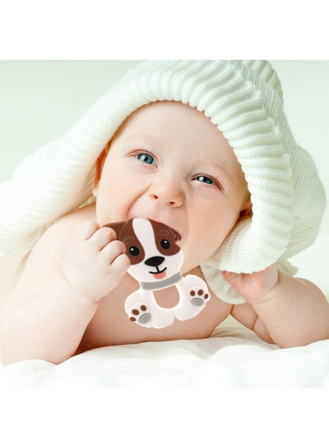 Cute Puppy Shaped Food Grade Silicone Baby Teethers Bpa Free Chew Toys Teethers For Babies ; Baby Gum Molar Chew Toy Relieve Tooth Pain ; Toddler Teething Pacifier (3 12 Months White Brown)
