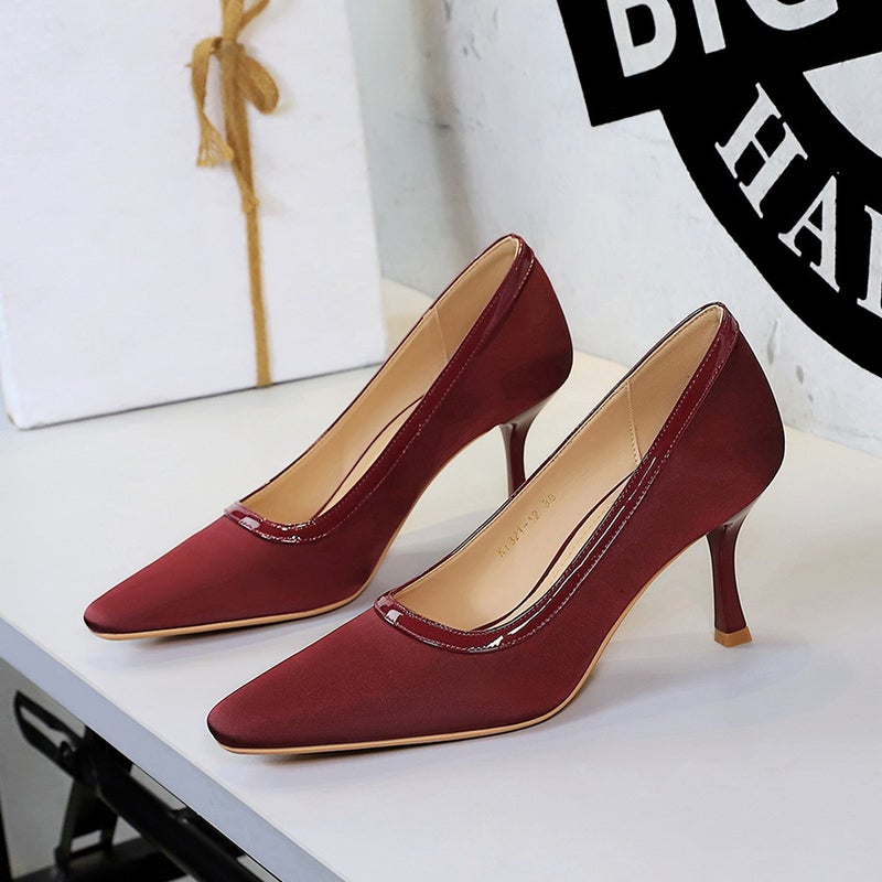322 Simple Vintage Style Shallow Square-Toe High Heels For Women, Satin Thin Heels, Versatile And Comfortable, Elegant High-Heeled Shoes - Image 3