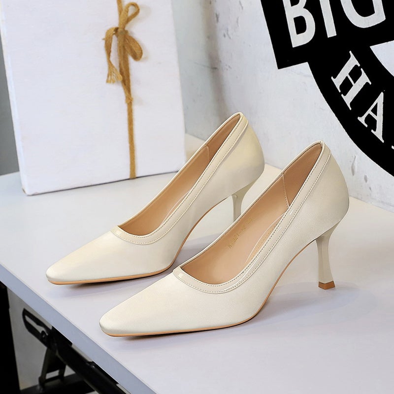 322 Simple Vintage Style Shallow Square-Toe High Heels For Women, Satin Thin Heels, Versatile And Comfortable, Elegant High-Heeled Shoes - Image 4