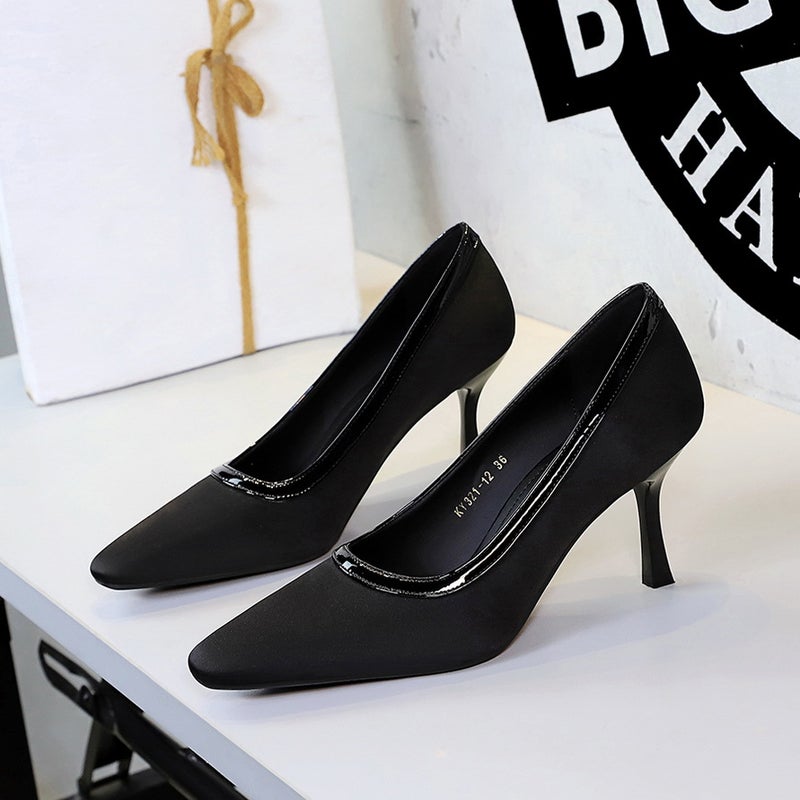 322 Simple Vintage Style Shallow Square-Toe High Heels For Women, Satin Thin Heels, Versatile And Comfortable, Elegant High-Heeled Shoes - Image 2