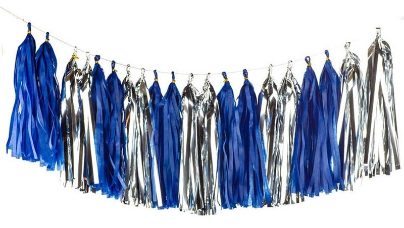 Shiny Tassel Garland Tissue Colorful Paper Tassel Banner Tassels Party Decorations Supplies Pack of 20  Navy Blue and Silver