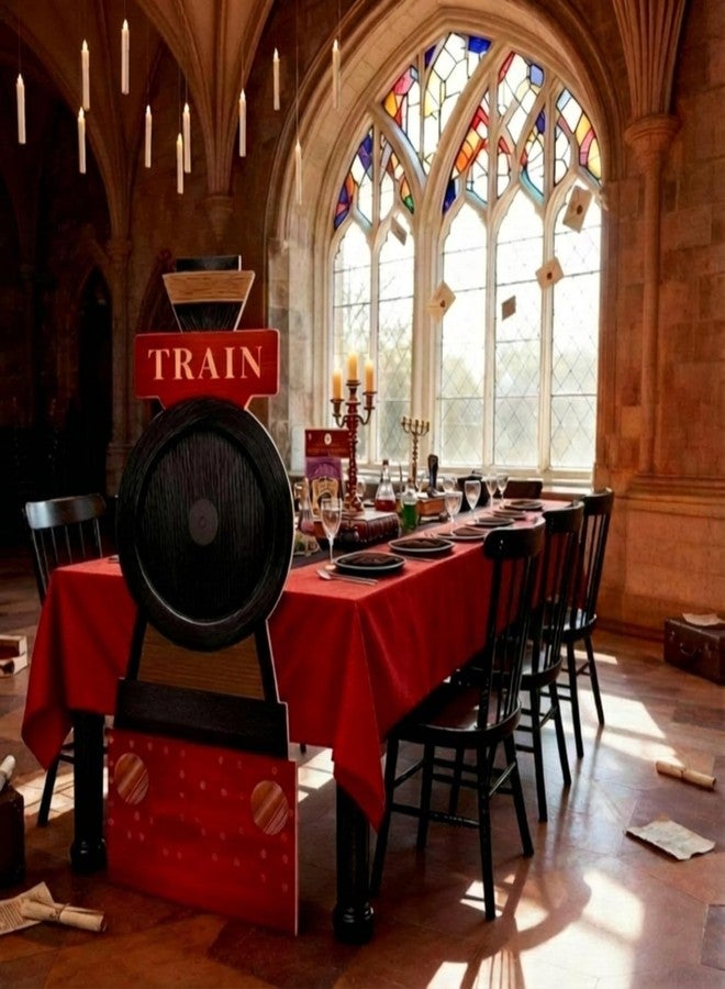 Oudain 1 Set Magical Wizard Train Party Decorations Magical Themed Classroom Decoration Cardboard Express Train with Red Tablecloth for Magic Wizard Birthday Baby Shower Party Photo Props Background - Image 4