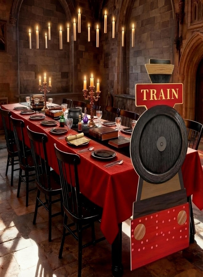 Oudain 1 Set Magical Wizard Train Party Decorations Magical Themed Classroom Decoration Cardboard Express Train with Red Tablecloth for Magic Wizard Birthday Baby Shower Party Photo Props Background - Image 1