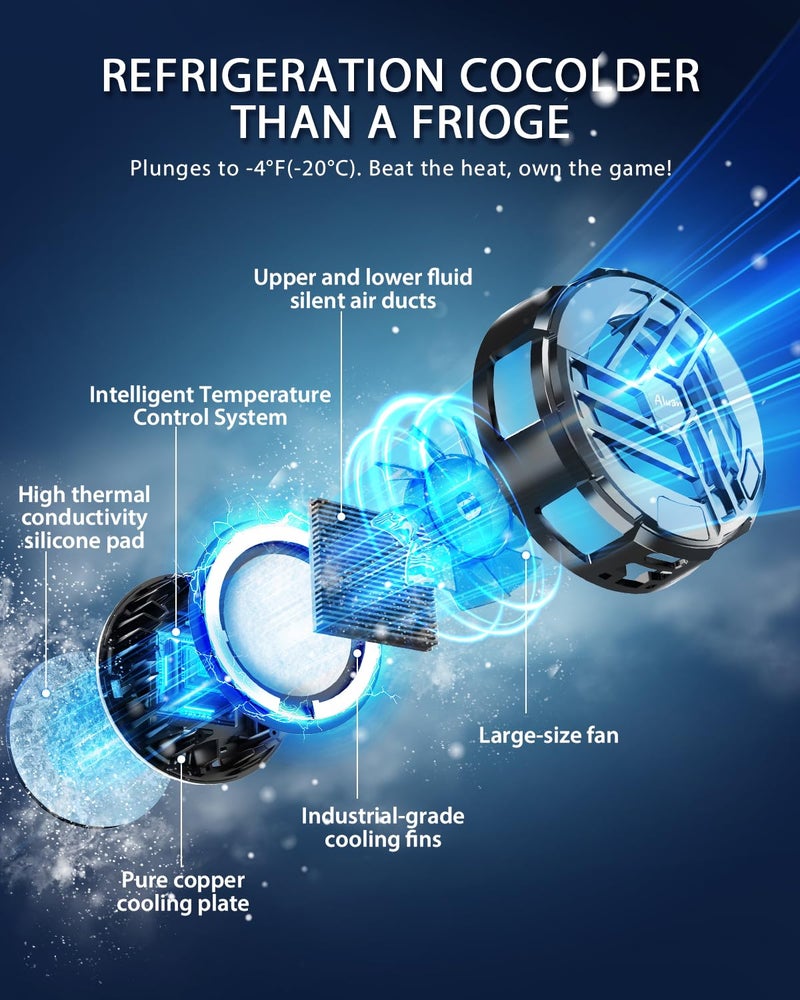 Aluan Magnetic Phone Cooler for Gaming, Fast Semiconductor Cooling Chip, 3-Speed LED Display Mobile Cooler, Portable Cell Phone Radiator for iOS and Android - Image 5