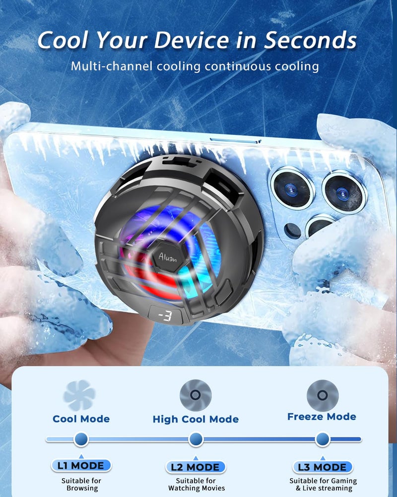 Aluan Magnetic Phone Cooler for Gaming, Fast Semiconductor Cooling Chip, 3-Speed LED Display Mobile Cooler, Portable Cell Phone Radiator for iOS and Android - Image 3