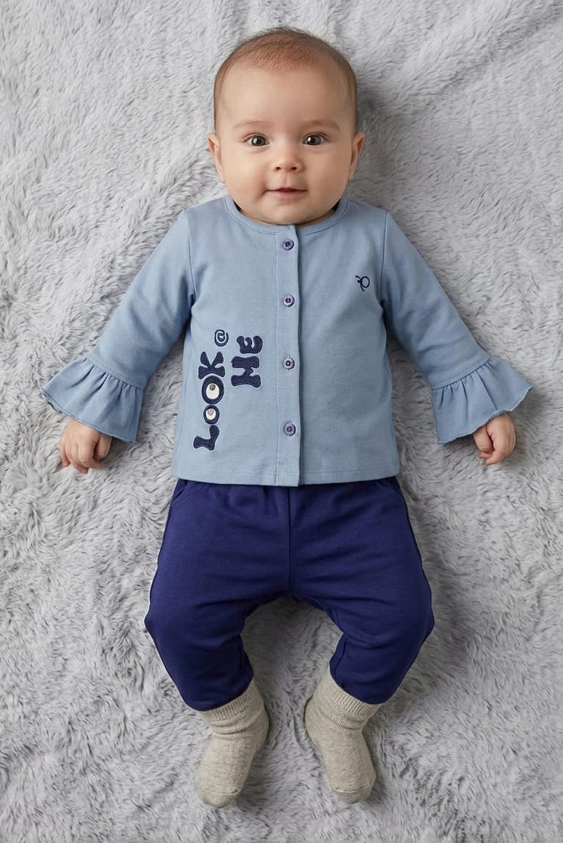 POPEES Toddlers Girl 2 Pieces Embroidered Top And Pants Set, Multicolor - Image 1