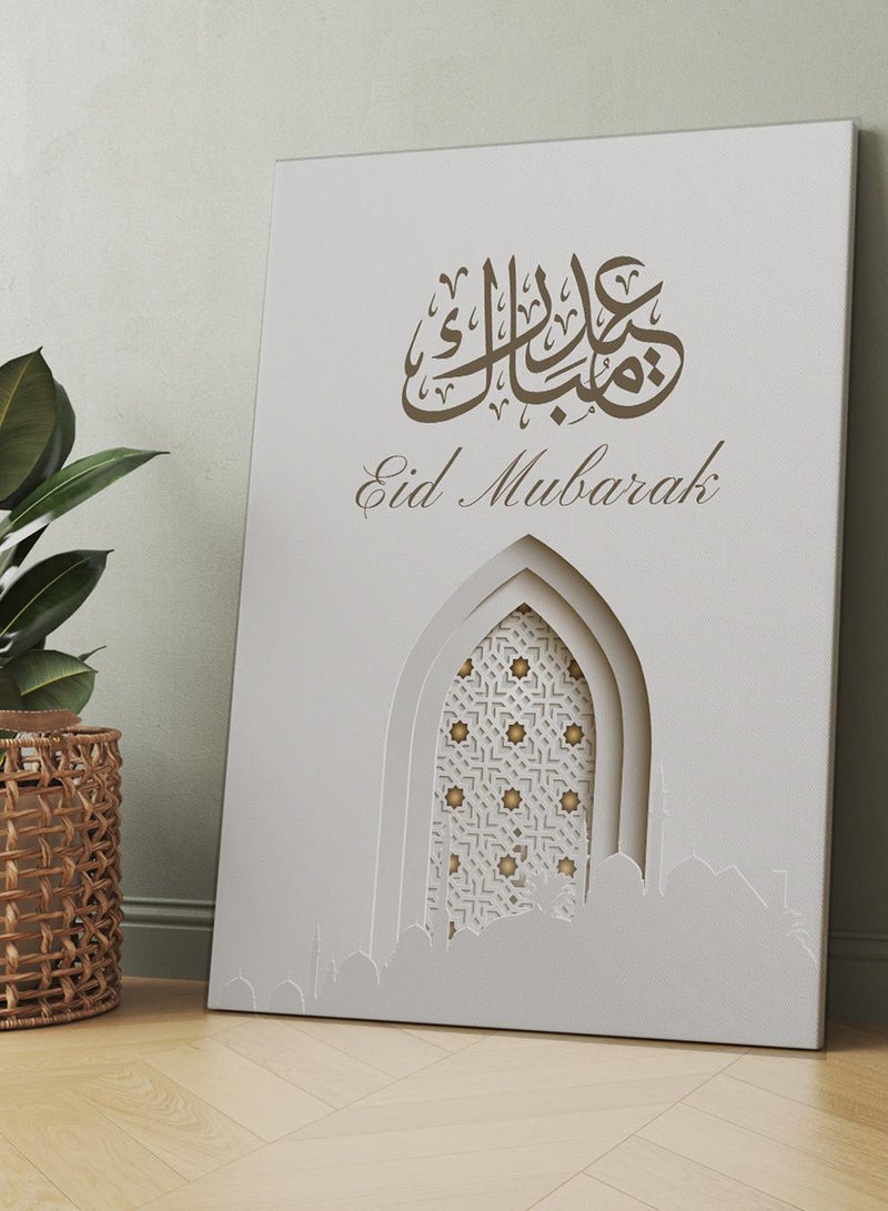 LOWHA Canvas Wall Art Stretched Over Wooden Frame with Eid Mubarak Painting  - Image 1