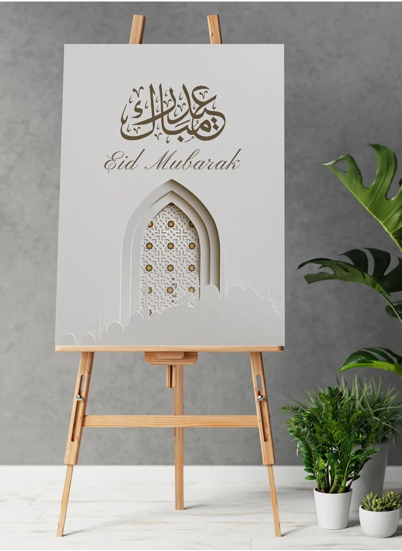 LOWHA Canvas Wall Art Stretched Over Wooden Frame with Eid Mubarak Painting