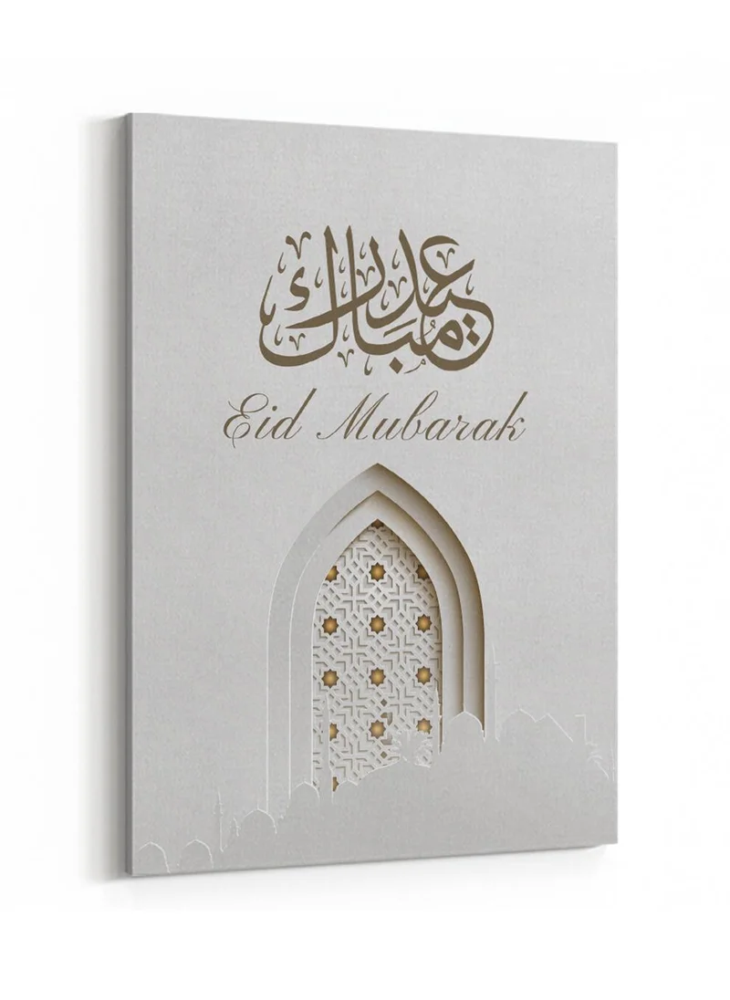 LOWHA Canvas Wall Art Stretched Over Wooden Frame with Eid Mubarak Painting