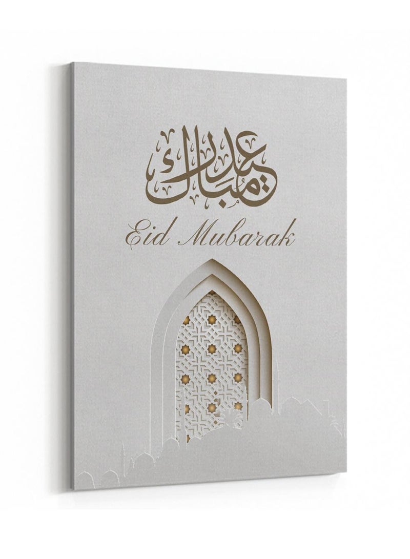 LOWHA Canvas Wall Art Stretched Over Wooden Frame with Eid Mubarak Painting  - Image 4