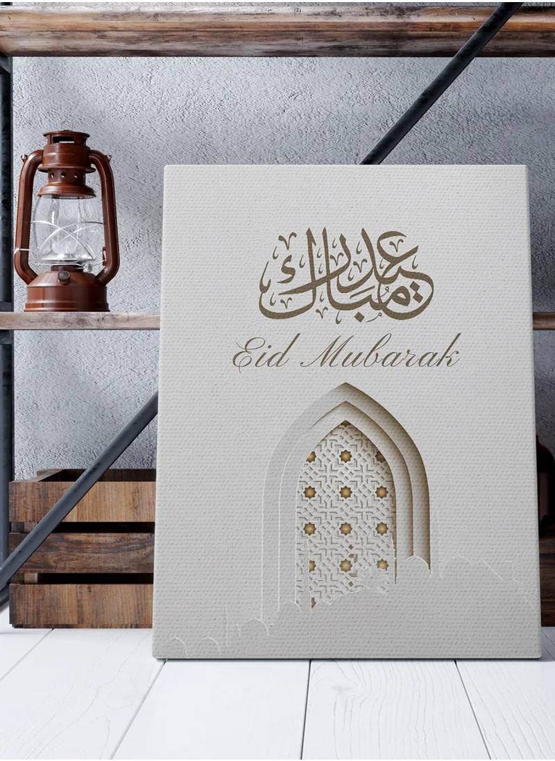 LOWHA Canvas Wall Art Stretched Over Wooden Frame with Eid Mubarak Painting