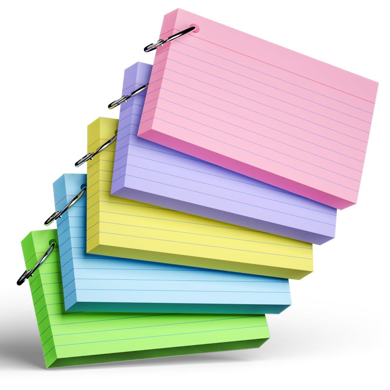 Nichela 250 Count Colored Index Cards with Ring 3 x 5 Inch Heavyweight Ruled Index Cards, Flash Cards for School & Office Supplies and Home Organization, Durable Study To Do List Note Cards with Ruled Lines - Image 1