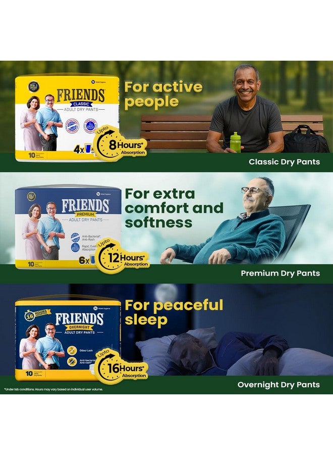 Friends Classic Adult Diapers Pants Style - 10 Count (Extra Large) with odour lock, Unisex, Leakproof, Elastic Waist and Anti-Bacterial Absorbent Core - Waist Size 30-56 inch; 76-142 cm - Image 3