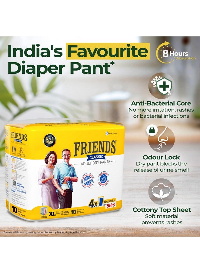 Friends Classic Adult Diapers Pants Style - 10 Count (Extra Large) with odour lock, Unisex, Leakproof, Elastic Waist and Anti-Bacterial Absorbent Core - Waist Size 30-56 inch; 76-142 cm - Image 2