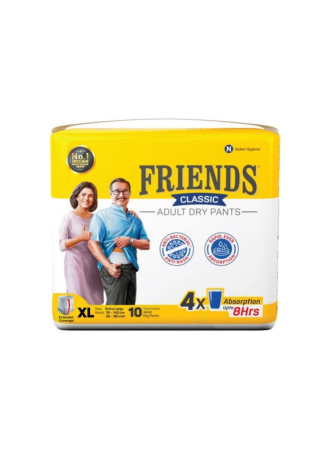 Friends Classic Adult Diapers Pants Style - 10 Count (Extra Large) with odour lock, Unisex, Leakproof, Elastic Waist and Anti-Bacterial Absorbent Core - Waist Size 30-56 inch; 76-142 cm - Image 1
