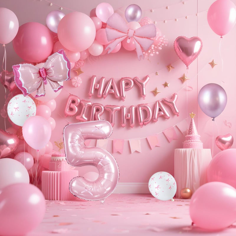 Zailo 32 Inch Bow Balloons, Light Pink White Clear Pastel Balloons for Girls Princess Baby Birthday Party Bow Theme Wedding Bachelorette Party Bride Engagement Anniversary Baby (Number 5) - Image 3