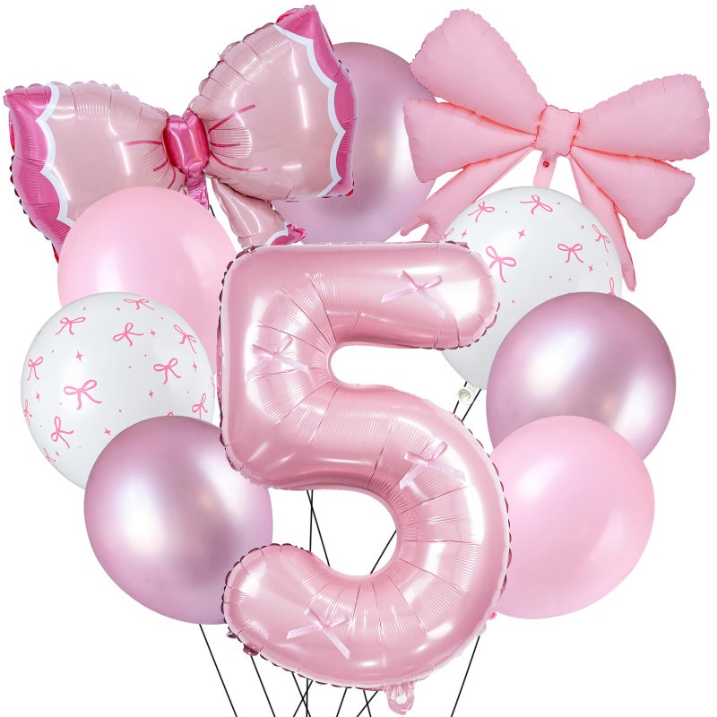 Zailo 32 Inch Bow Balloons, Light Pink White Clear Pastel Balloons for Girls Princess Baby Birthday Party Bow Theme Wedding Bachelorette Party Bride Engagement Anniversary Baby (Number 5) - Image 1
