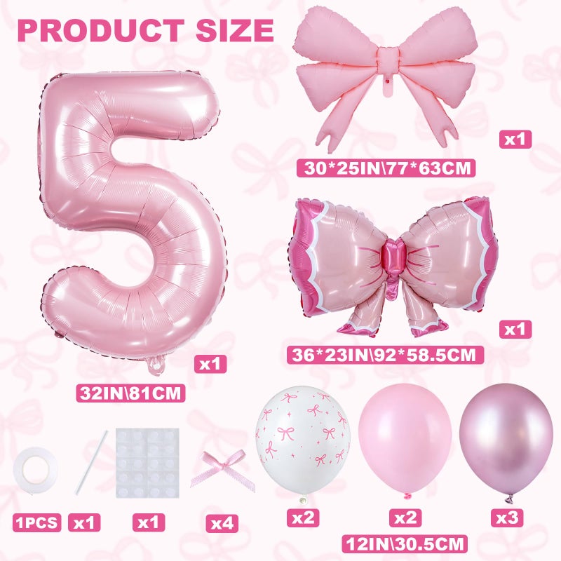 Zailo 32 Inch Bow Balloons, Light Pink White Clear Pastel Balloons for Girls Princess Baby Birthday Party Bow Theme Wedding Bachelorette Party Bride Engagement Anniversary Baby (Number 5) - Image 2