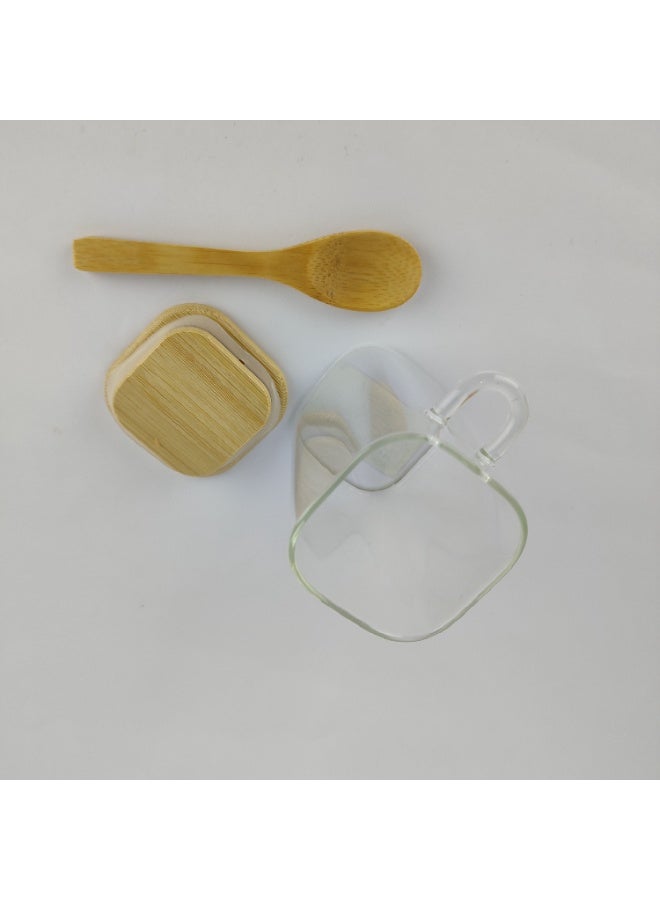 برطمان زجاج شفاف بغطاء خشب وملعقة جانبية للتخزين الأنيق - Image 3