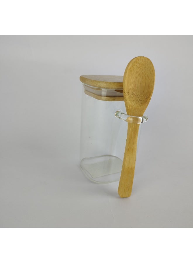 برطمان زجاج شفاف بغطاء خشب وملعقة جانبية للتخزين الأنيق - Image 4
