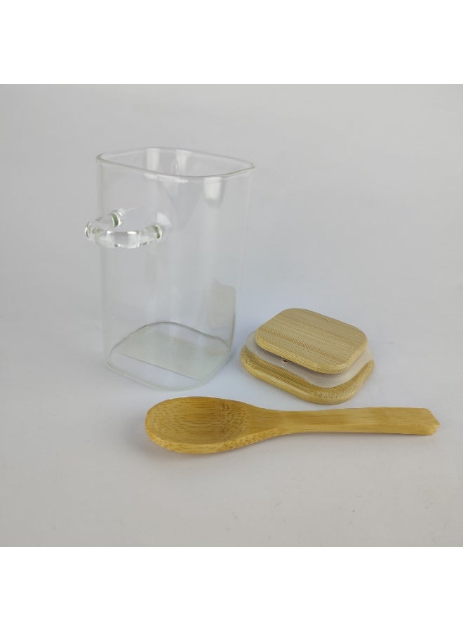 برطمان زجاج شفاف بغطاء خشب وملعقة جانبية للتخزين الأنيق - Image 2