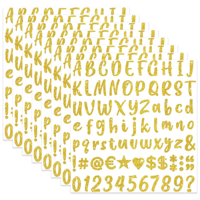 648 Pcs Gold Letter Stickers Glitter Alphabet Number Stickers 8 Sheets Self Adhesive Vinyl Letters Sticker for Graduation Cap Scrapbooking Water Bottles Cup Crafts Classroom DecorGold1 Inch